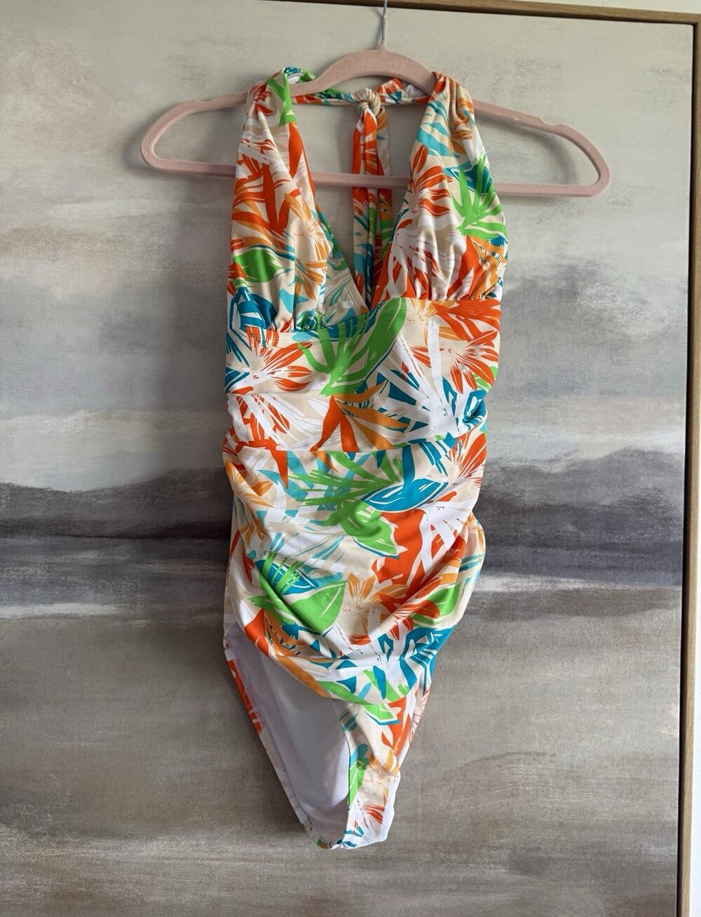 Women’s Multicolor Tropical Floral Halter One Piece Swimsuit Regular